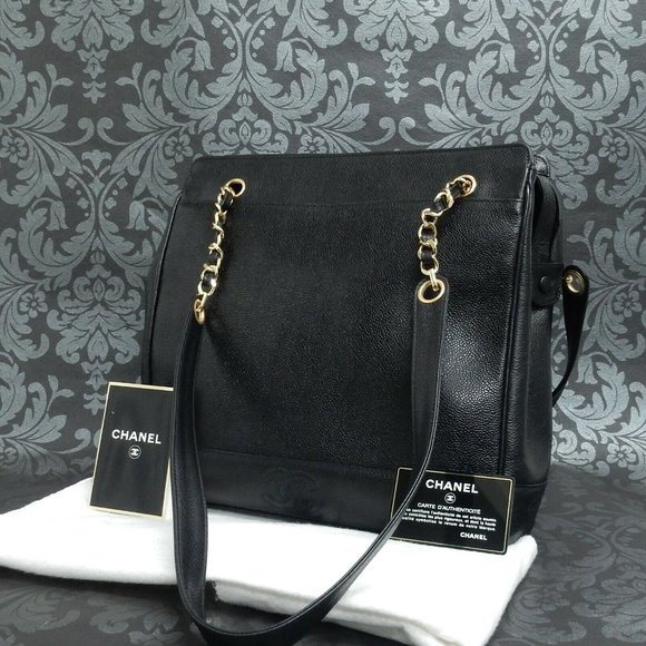 CHANEL Vintage Black Shoulder Bag w/ Gold Trim